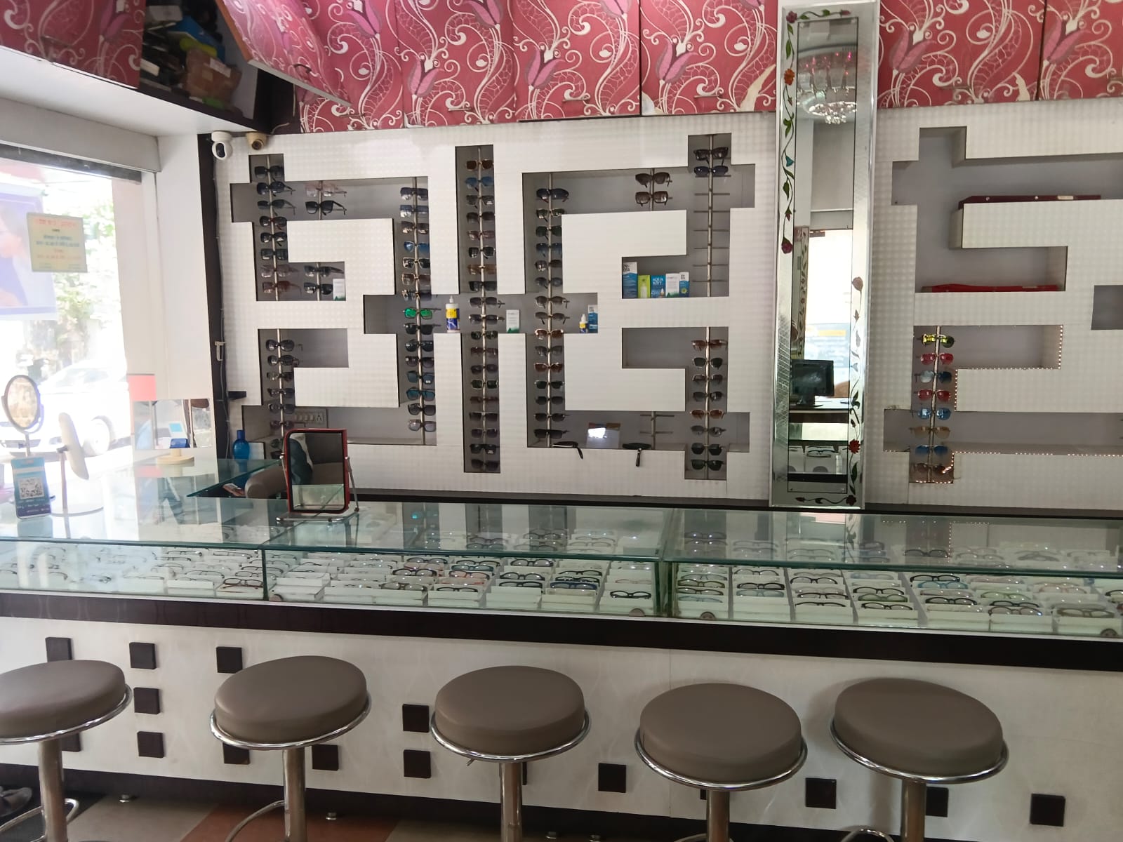 Eyeglass displays and optical counter inside Drashti Netralaya's Banswara centre