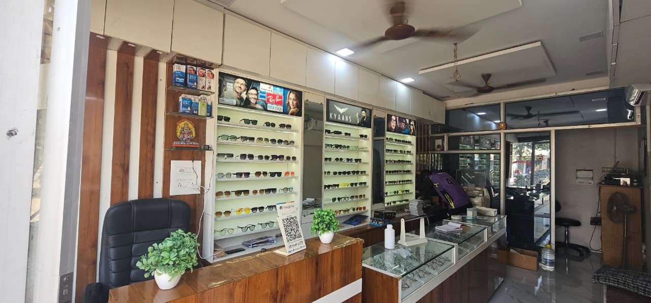 Eyeglass displays and optical counter inside Drashti Netralaya's Partapur centre